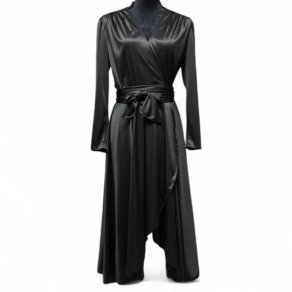 Vtg Raoul Black satin Draped Long Elegant Evening Maxi Dress size 10 fit size 2